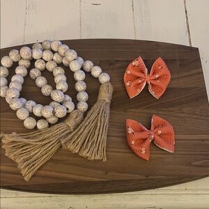 Light red floral print bow sets